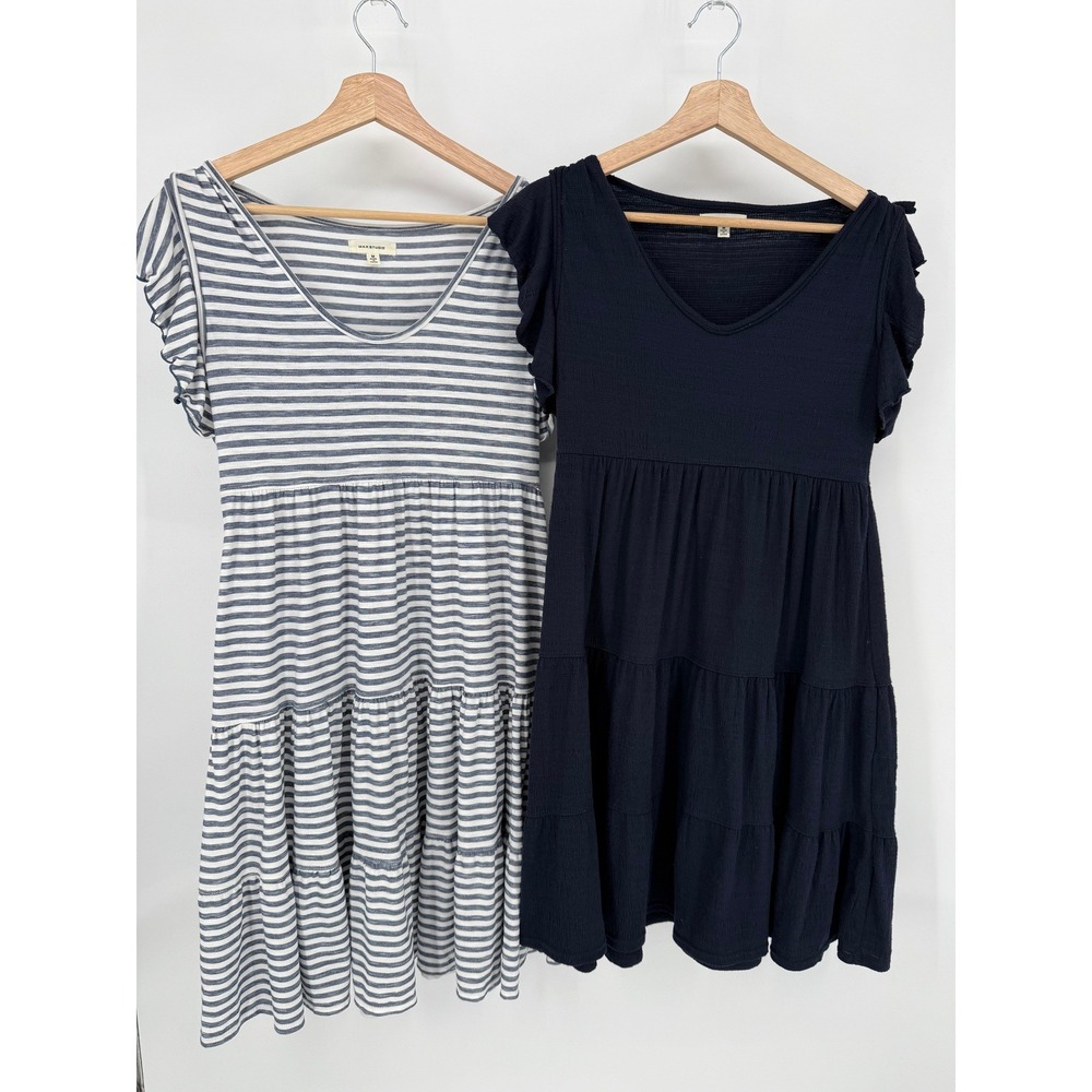Tiered V-Neck Women’s Dress in Black and Gray Stripe